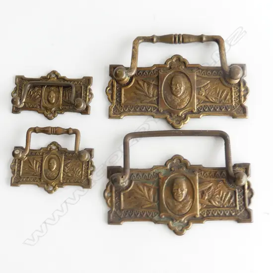 Four Anton Teutenberg (1840-1933) Māori decorated pressed copper furniture handles